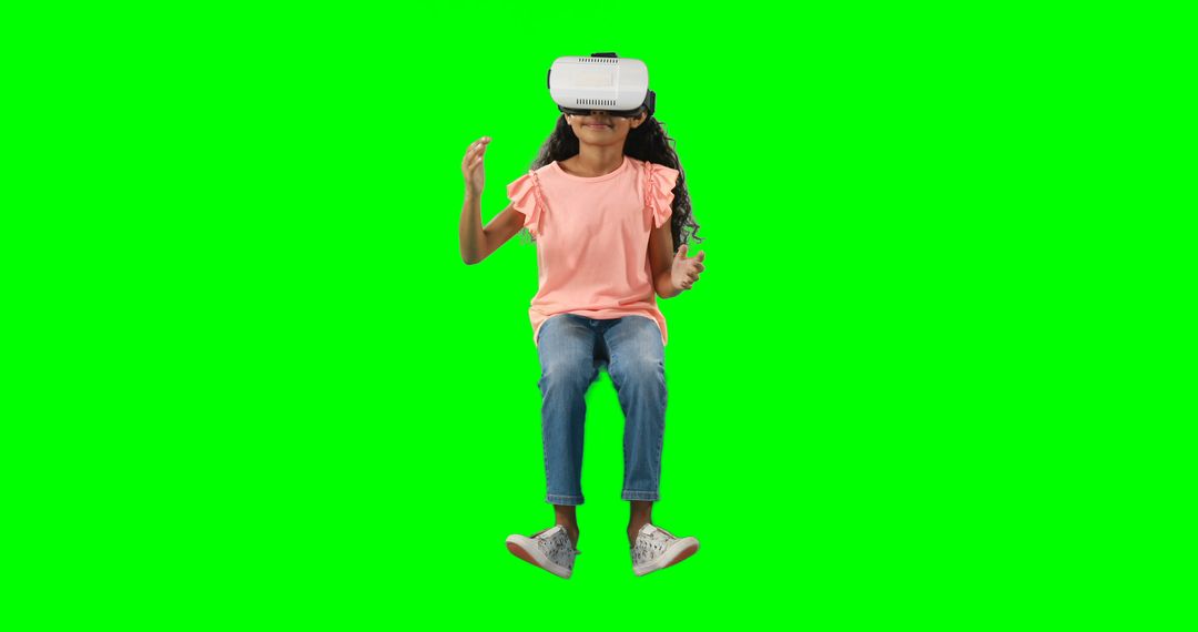 Young Girl Using VR Headset in Green Screen Background - Free Images, Stock Photos and Pictures on Pikwizard.com