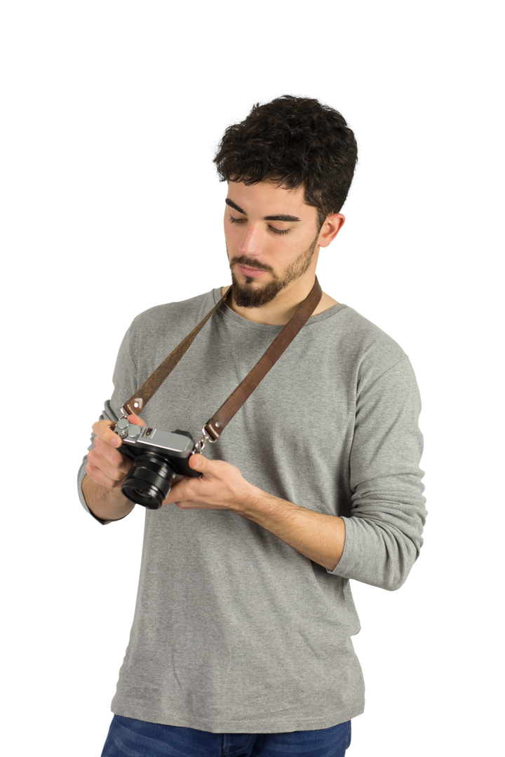 Casual Mediterranean Man Examining Camera with Transparent Background - Download Free Stock Images Pikwizard.com