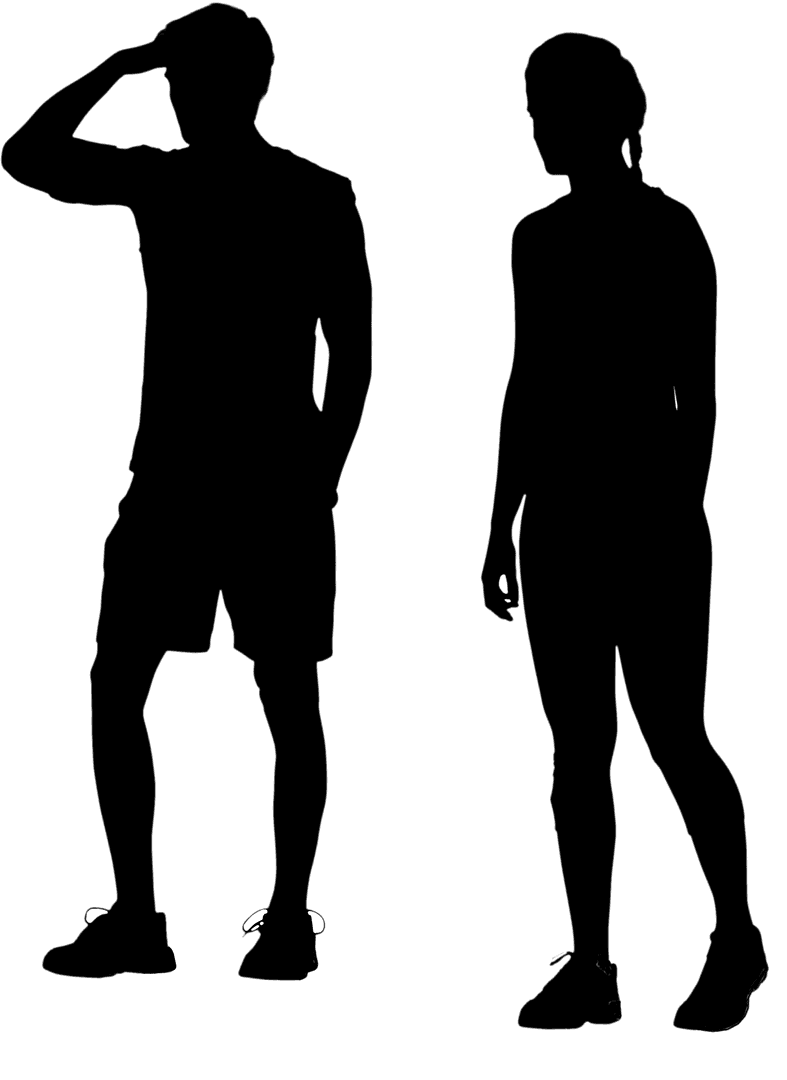 Silhouette of Active Couple in Motion on Transparent Background