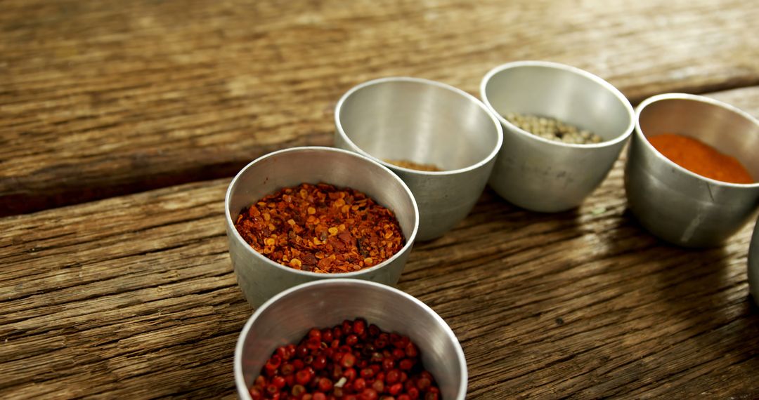 Assorted Spices in Metal Bowls on Wooden Surface - Free Images, Stock Photos and Pictures on Pikwizard.com