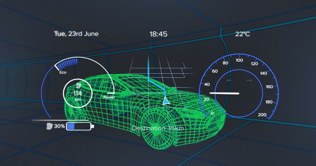 Futuristic Vehicle Interface with 3D Car Model and Data