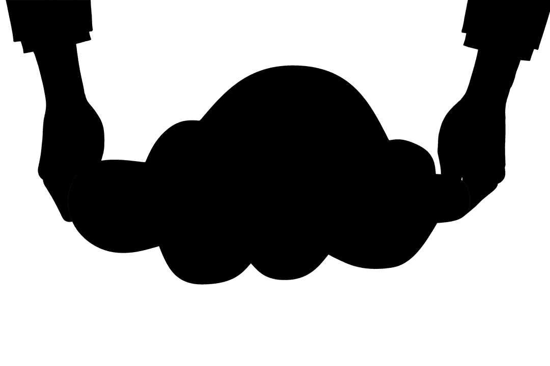 Transparent Hands Holding Cloud Icon in Black Silhouette