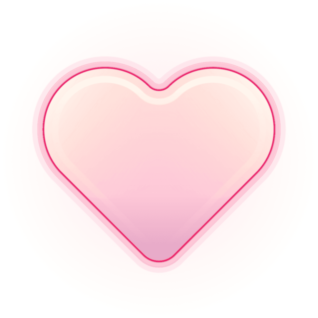 Glossy Pink Heart Icon on Transparent Background with 3D Effect