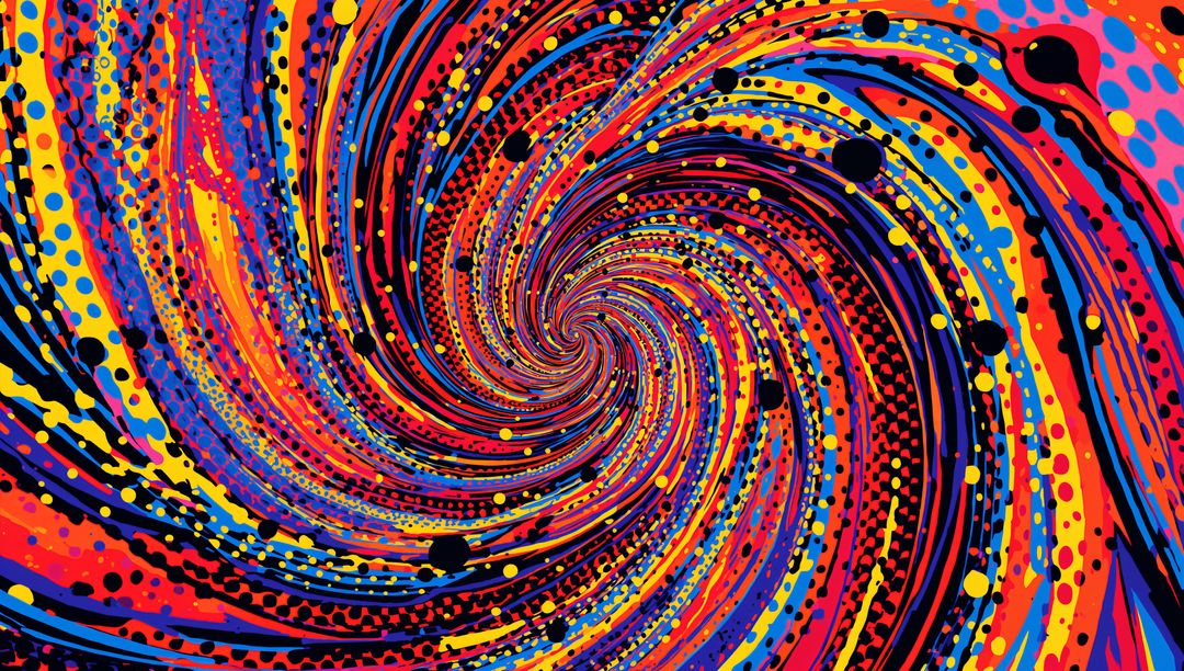 Vibrant Swirling Paint Vortex with Dotted Brushstrokes and Dynamic Color Spiral Background