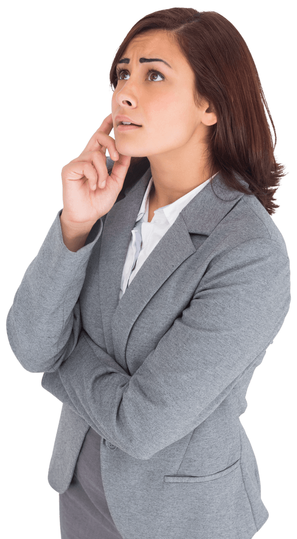 Hopeful Hispanic Businesswoman Looking Up on Transparent Background