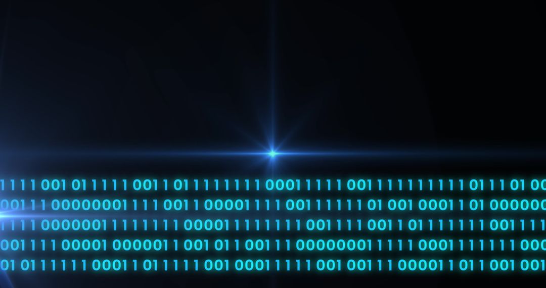 Binary Code with Blue Light Reflection on Black Background