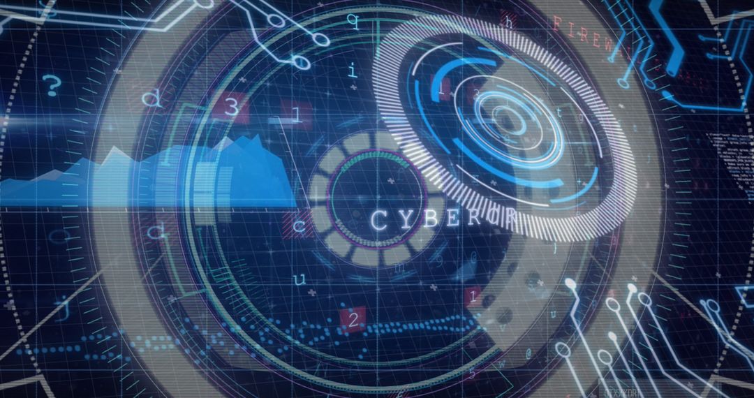 Digital interface with data scan and hud elements for cybersecurity