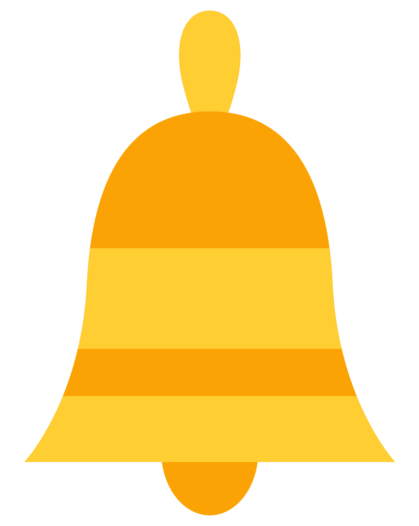 Stylized Yellow Alarm Bell Icon with Transparent Background
