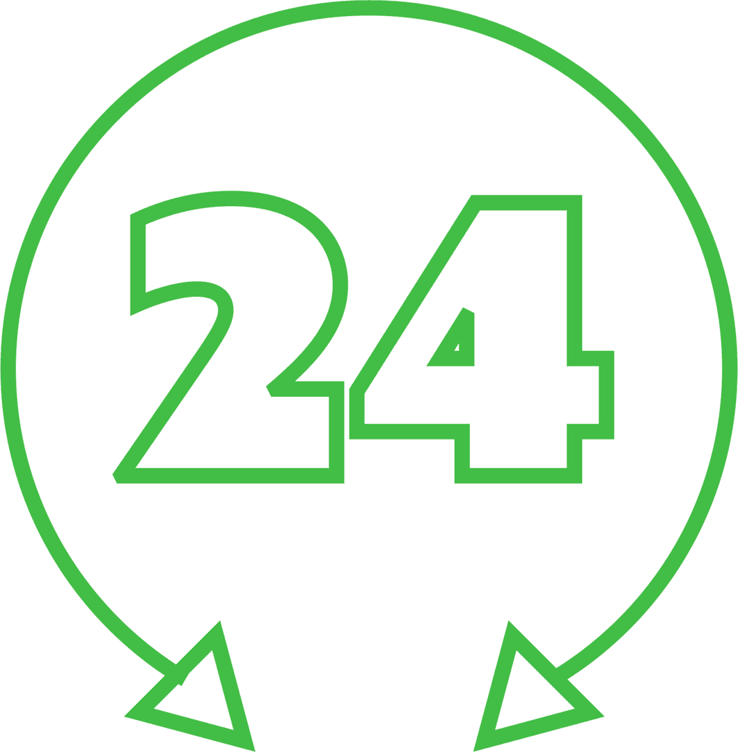 Digital Illustration of Number 24 with Green Arrows on Transparent Background