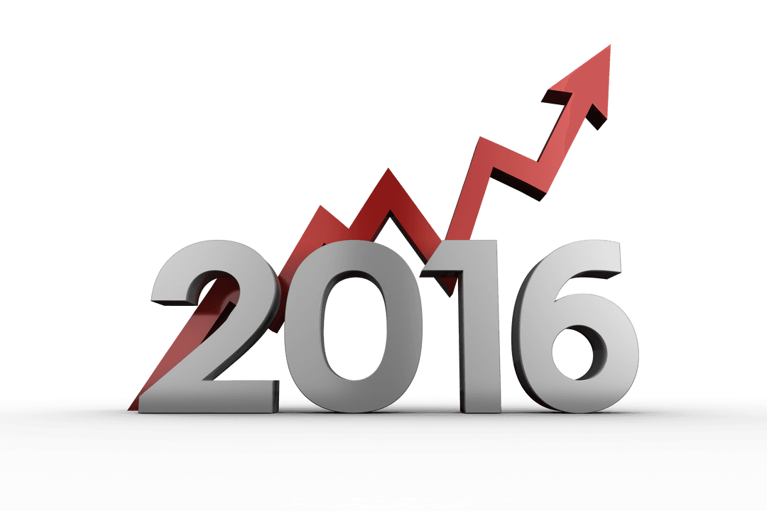 2016 Growth Year with Red Arrow on Transparent Background