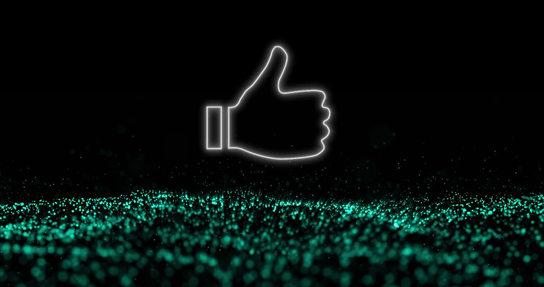 Glowing Thumbs Up Icon Above Digital Waves