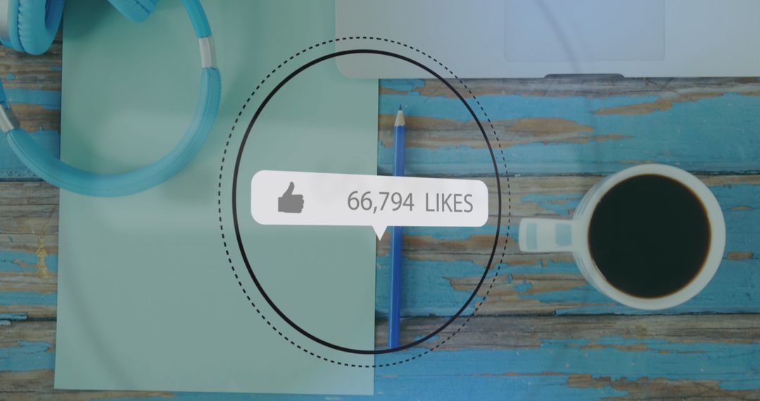 Social Media Data Visualized on Workspace with Coffee