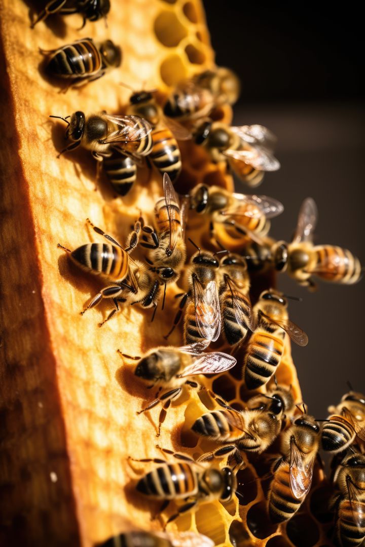 Close-Up of Honey Bees on Honeycomb - Free Images, Stock Photos and Pictures on Pikwizard.com