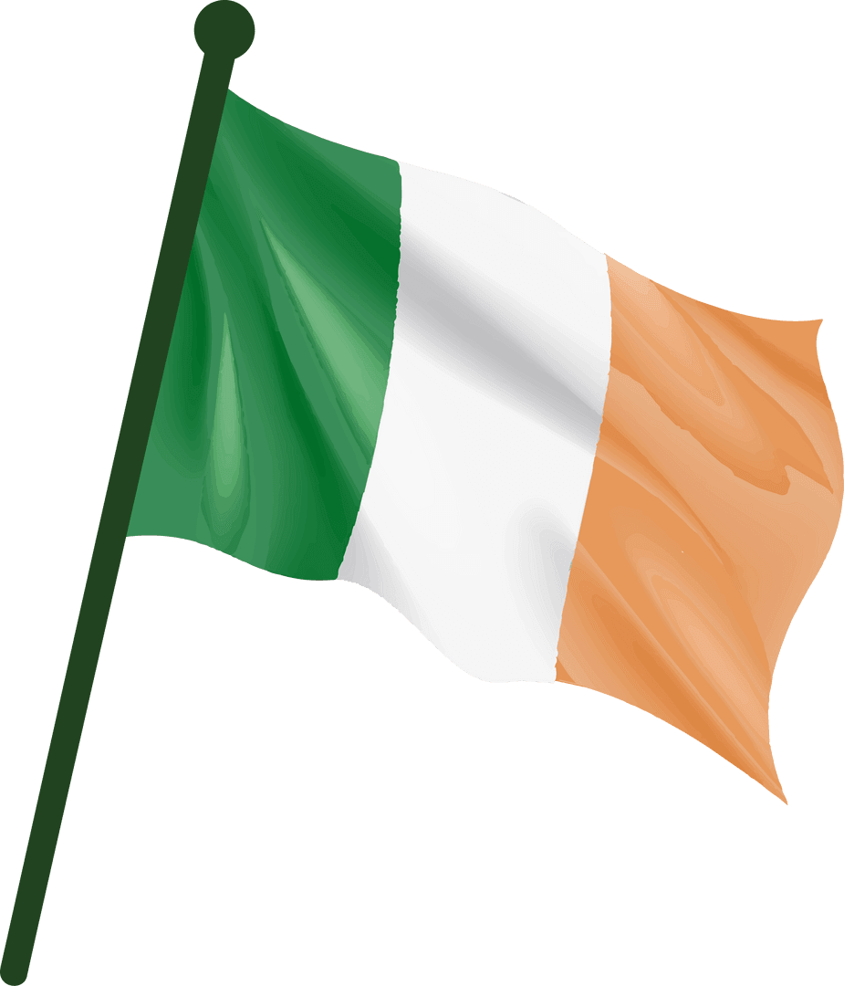Irish Tricolor Flag Flat Design on Transparent Background
