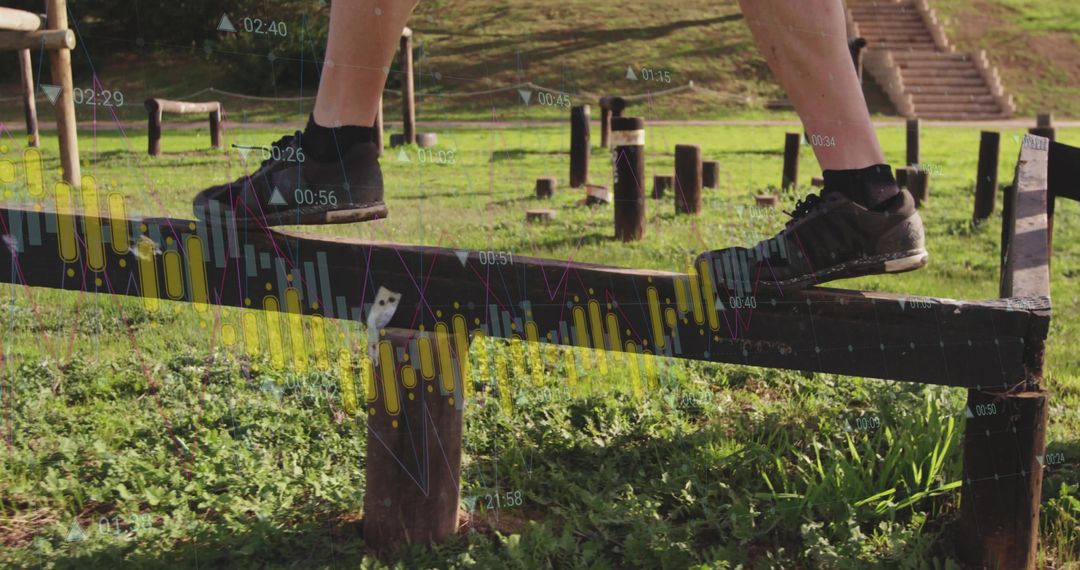 Balancing on Park Fitness Beam with Digital Data Overlay