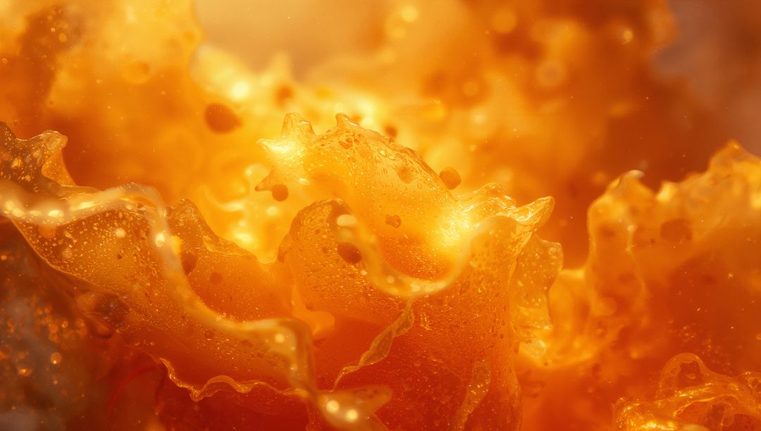 Abstract Molten Orange Fluid Macro with Bubbles