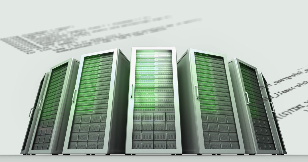 Row of Modern Server Units with Virtual Data Overlay