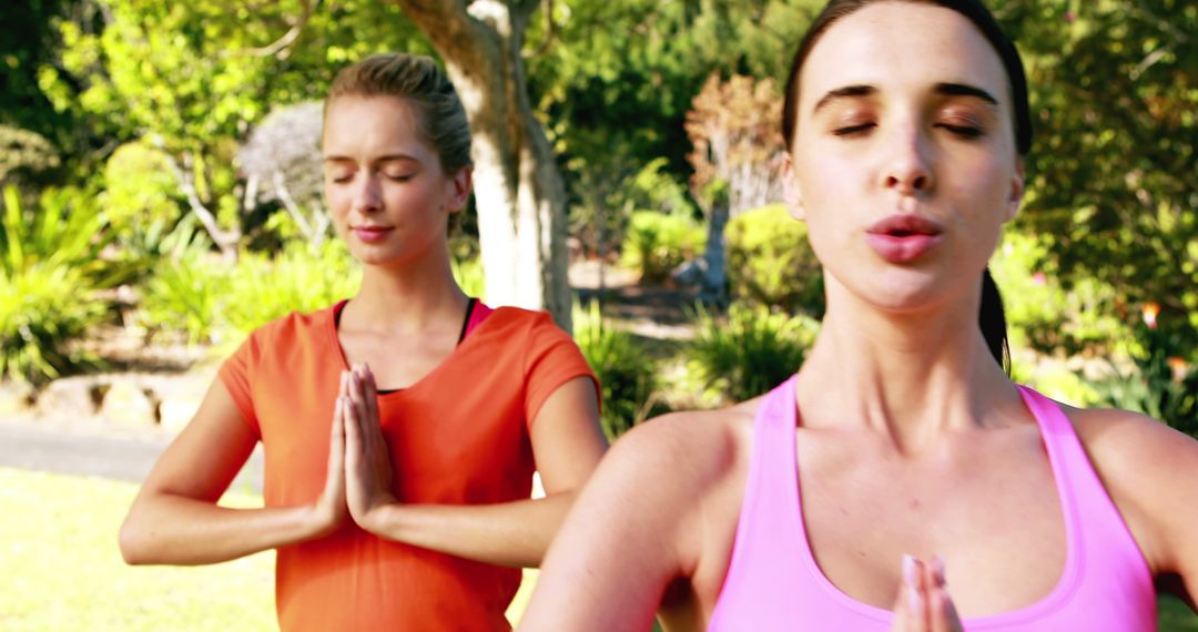 Two Women Practicing Mindfulness Yoga Outdoors in Park - Free Images, Stock Photos and Pictures on Pikwizard.com