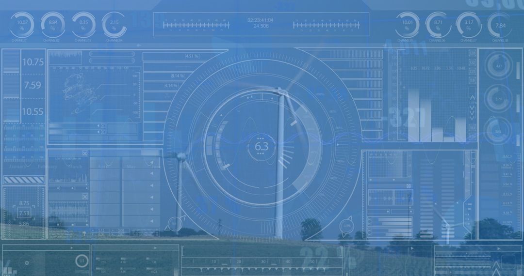 Futuristic Interface Overlapping Wind Energy Innovation