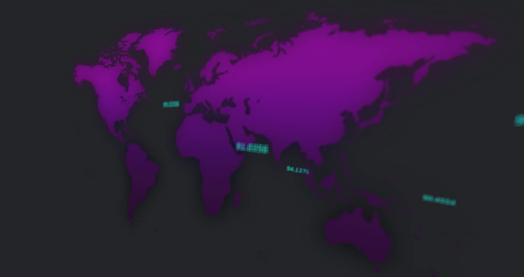 Digital World Map with Data and Icons for Global Technology Analytics