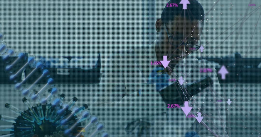 Researcher Analyzing COVID-19 Data with DNA Visualization