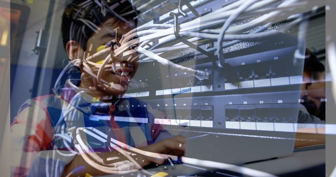 Students Engaged in Digital Learning with Networking Technology Overlay