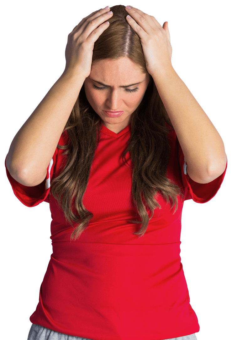 Transparent Disappointed Football Fan in Red Jersey Looking Down