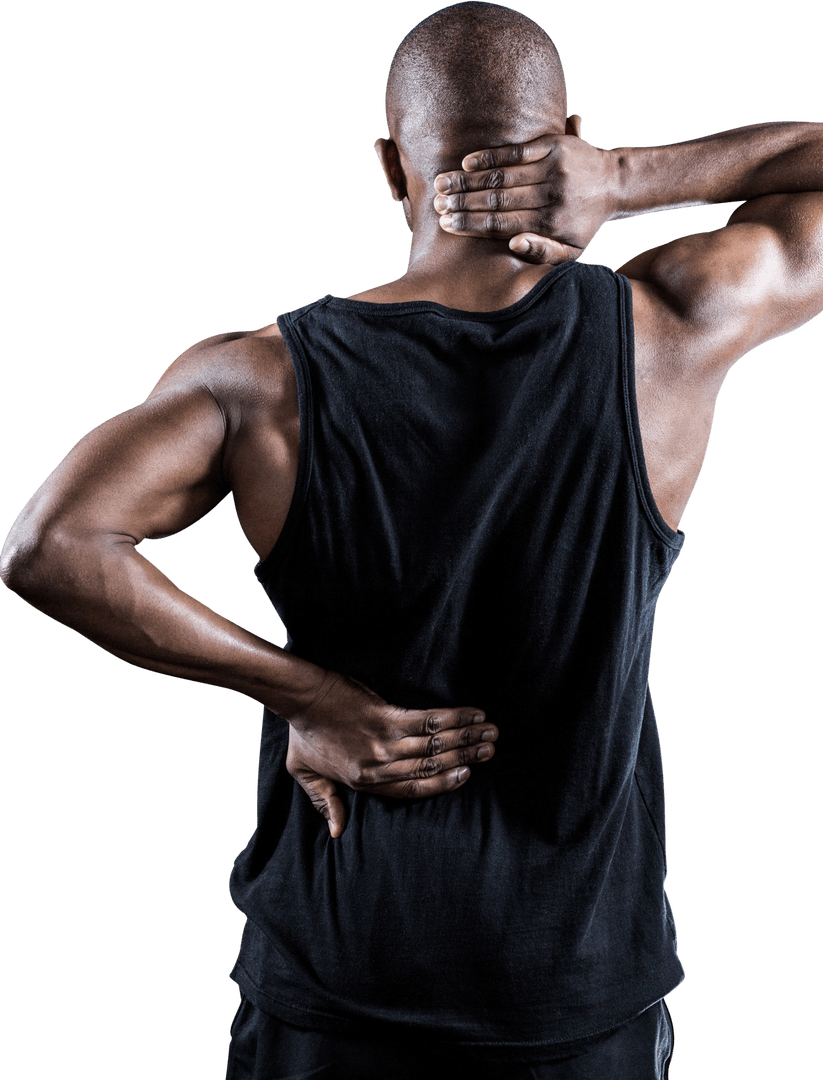 Transparent Muscular Man with Back Pain in Black Tank Top
