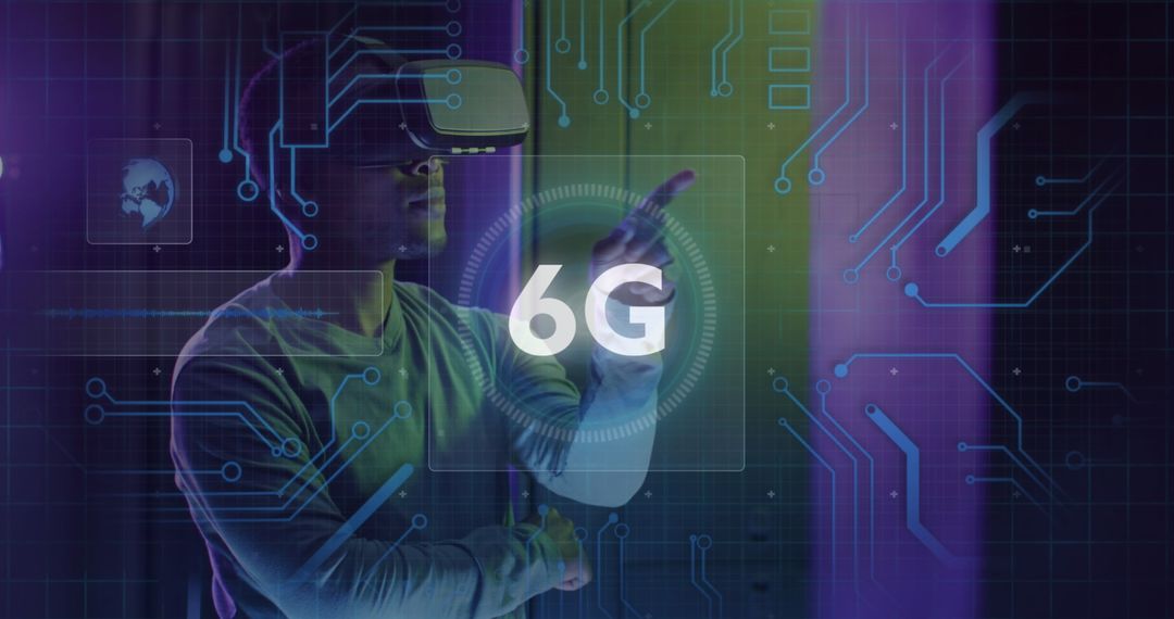 Man in vr exploring 6g technologies with digital interface