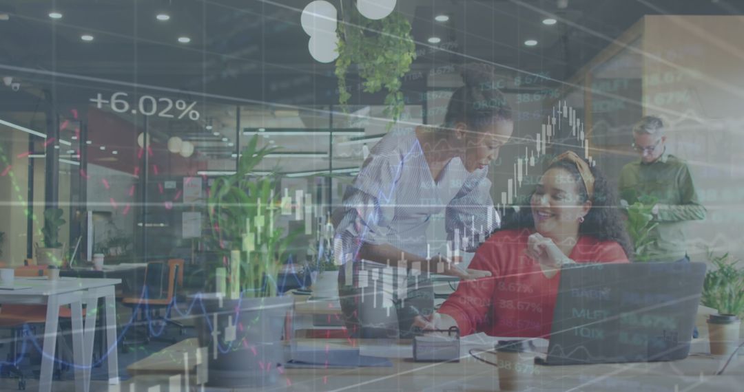 Team Collaborating Amid Financial Growth Charts