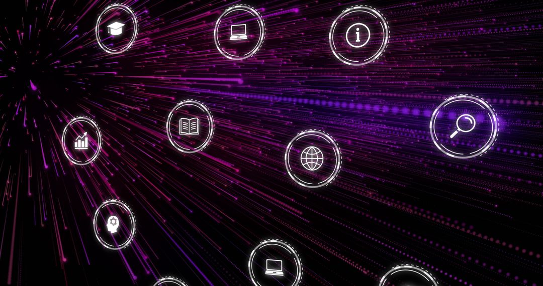 Neon Network Connections with Digital Interface Icons