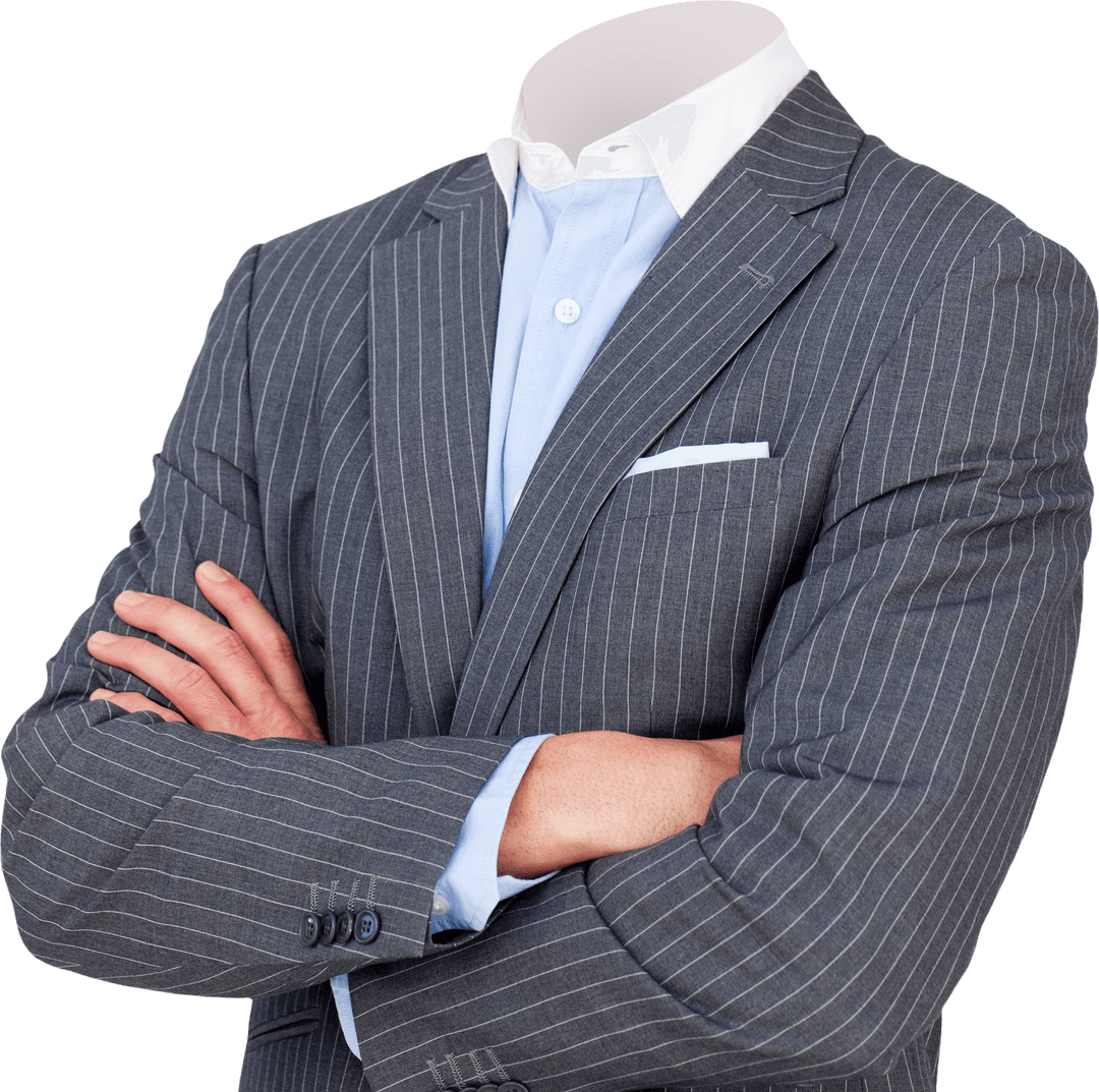 Transparent Headless Businessman in Pinstripe Suit Standing Arms Crossed