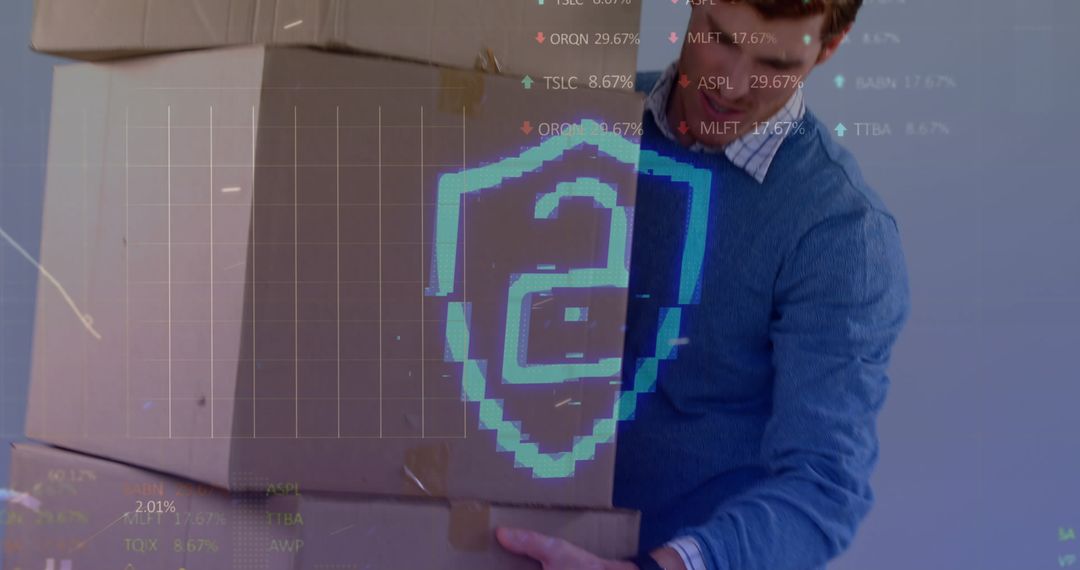 Man Carrying Boxes with Digital Data Overlay
