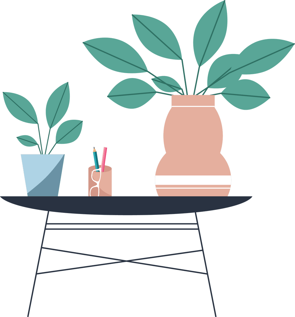 Transparent Background of Stylish Workspace with Plants Decor