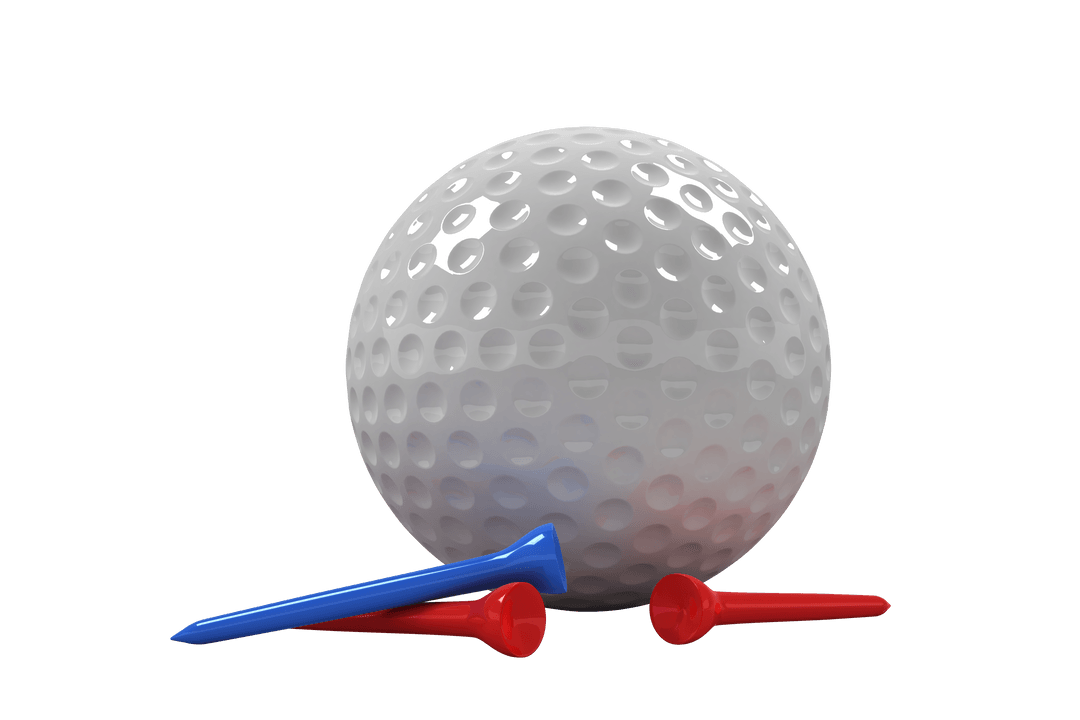 Transparent Close-Up of Golf Ball with Red and Blue Tees