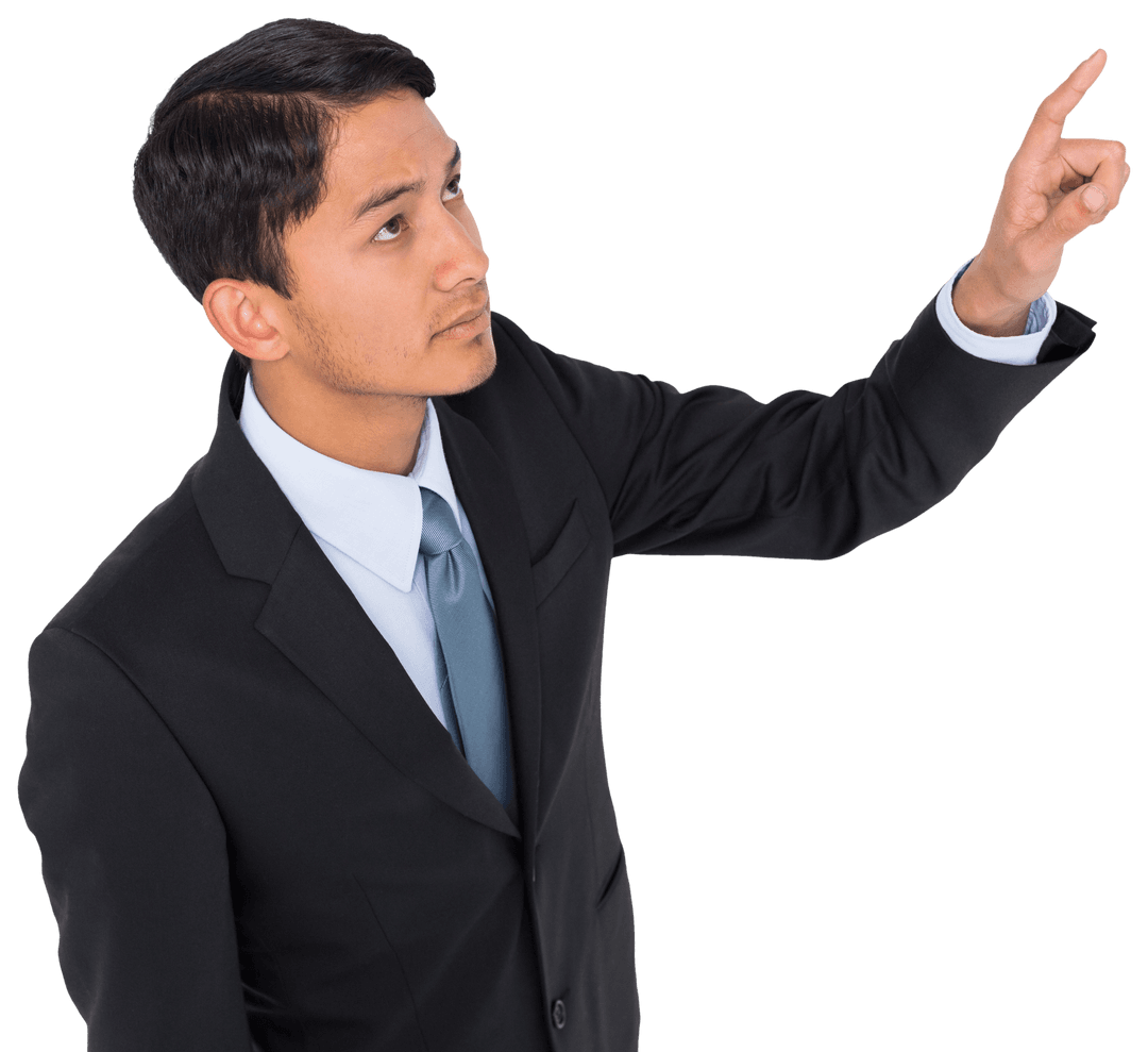 Focused Businessman Pointing Forward Against Transparent Background