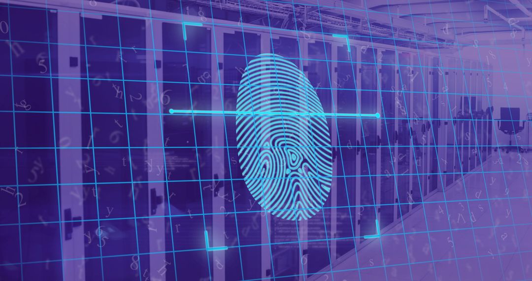 Fingerprint Scanning and Digital Security Concept in Server Room