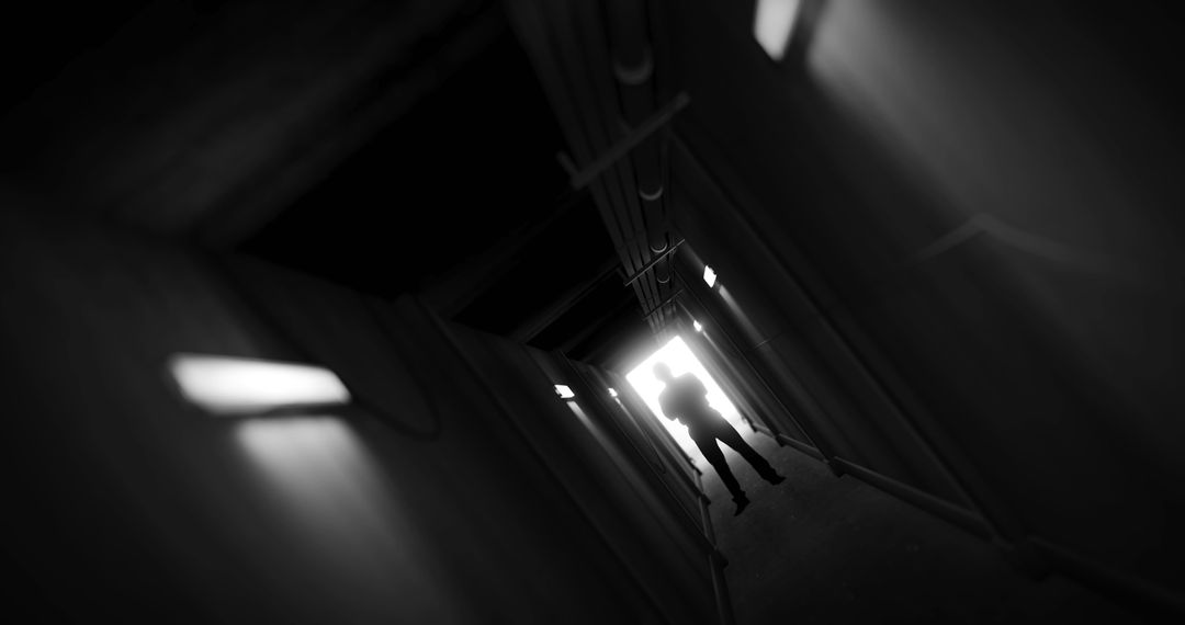 Silhouette in Mysterious Dark Corridor Illustrating Suspense