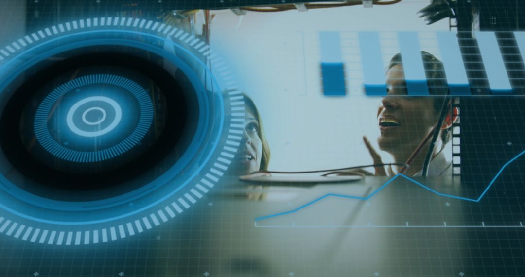 Futuristic Data Analysis with IT Technician and Digital Graphics