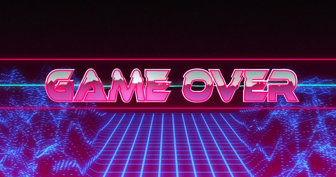 Retro Game Over Screen with Neon Pink Typography