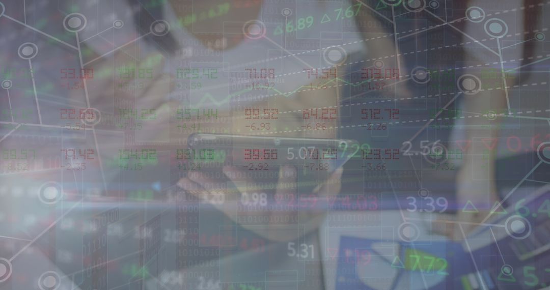 Financial Data Overlay with Diverse Business Team Analyzing Trends