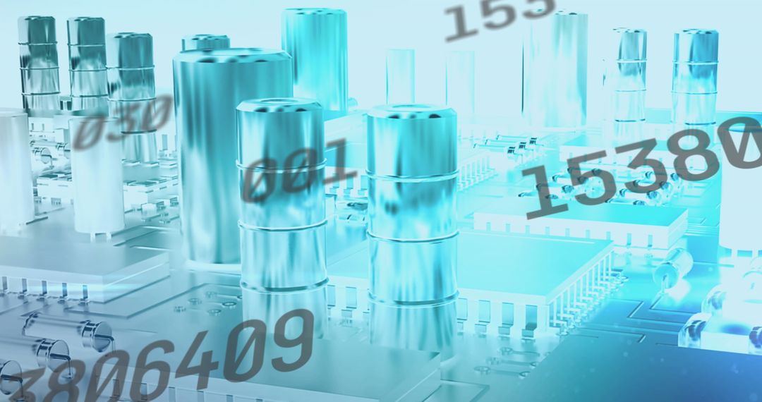 Futuristic Digital Interface with Blue Circuitry and Floating Numbers