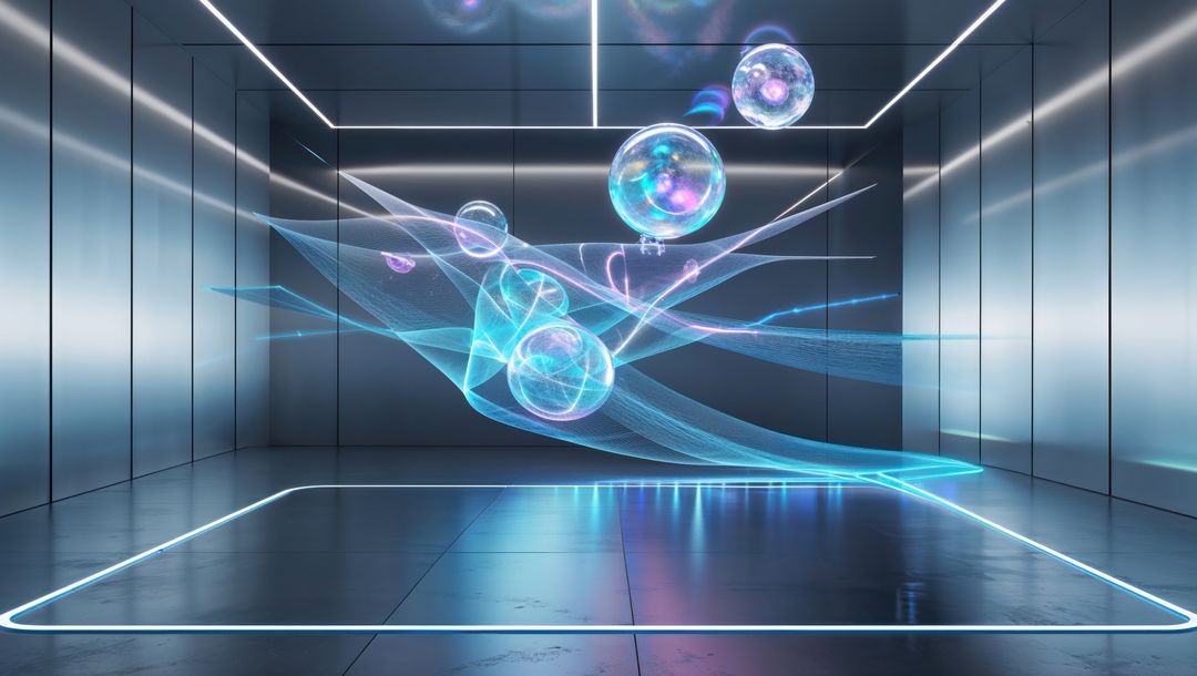 Futuristic Holographic Waveforms and Spheres in Digital Chamber