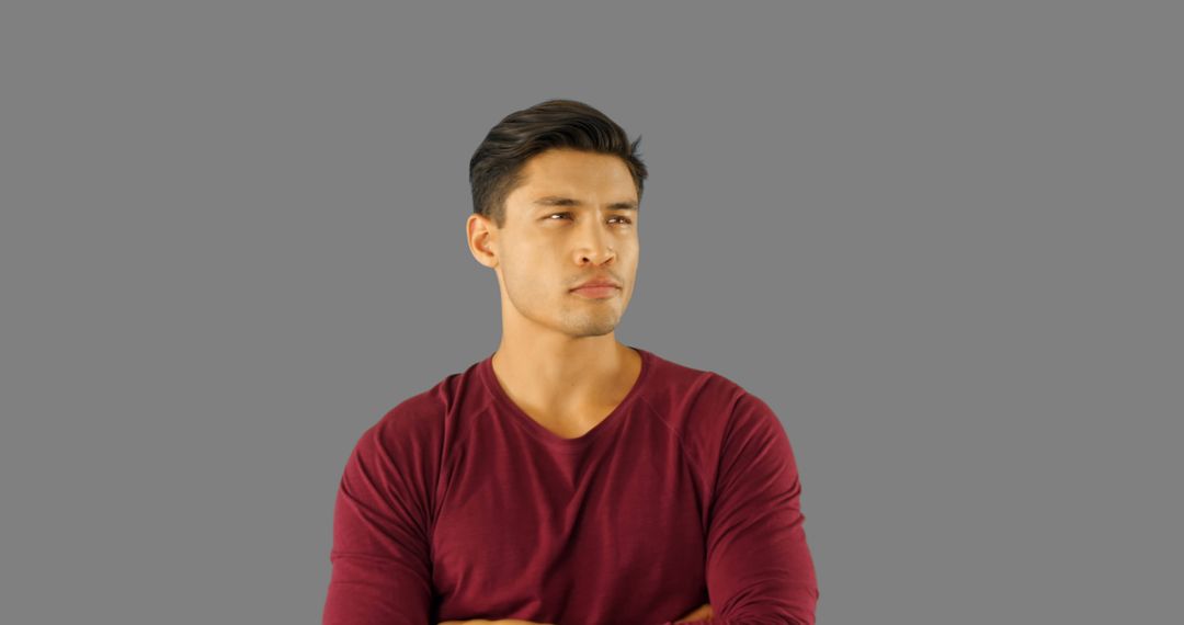 Asian Man Using Virtual Interface in Studio Environment