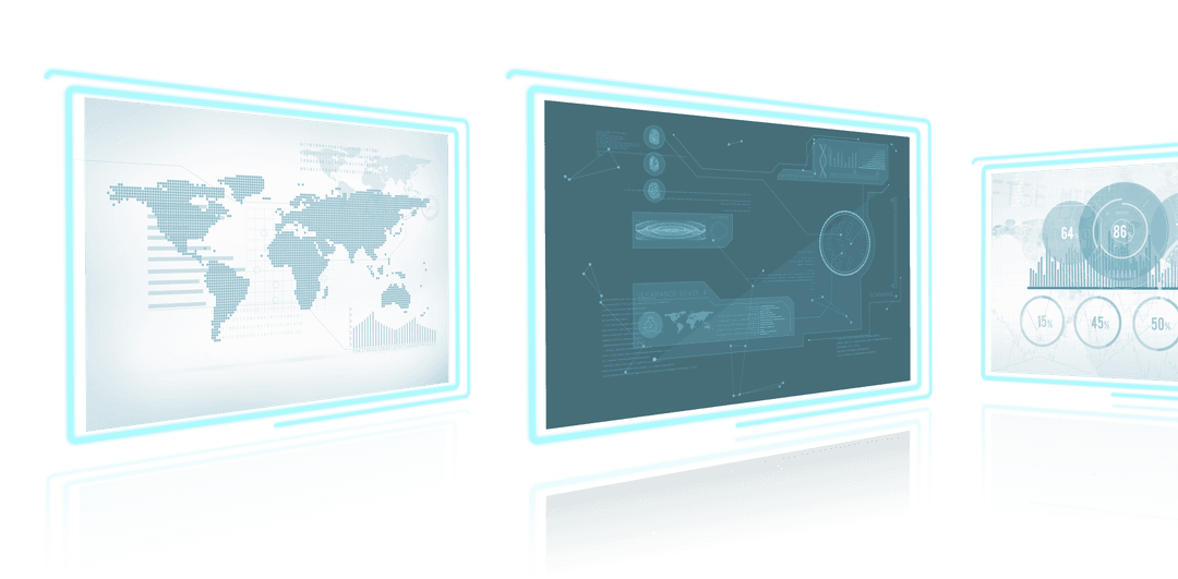 Transparent Screens with Futuristic Interface and Global Map