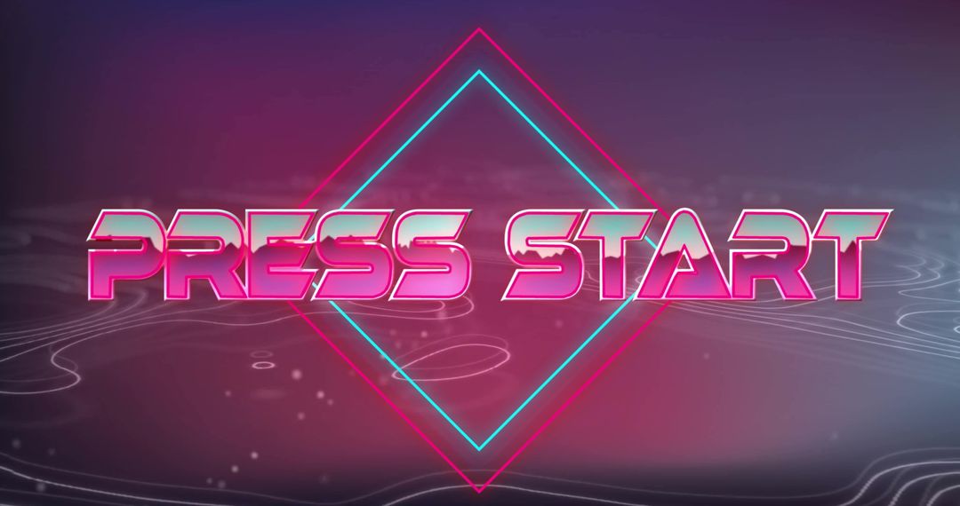Retro Press Start Text on Digital Abstract Background