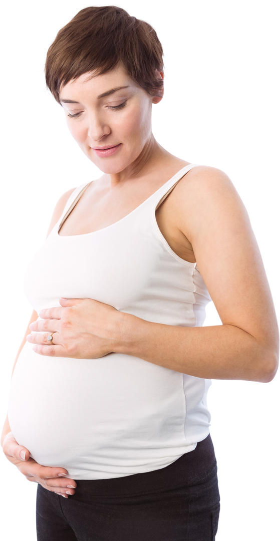 Transparent Relaxed Pregnant Woman Holding Belly in White Tank Top - Download Free Stock Images Pikwizard.com