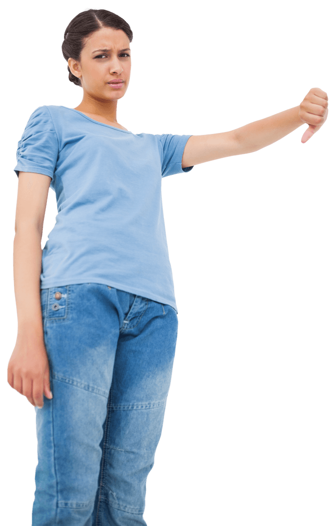 Youthful Brunette Expressing Disapproval with Transparent Background