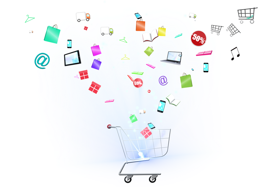 Transparent Shopping Trolley with Various Symbols Background Illustration - Download Free Stock Images Pikwizard.com