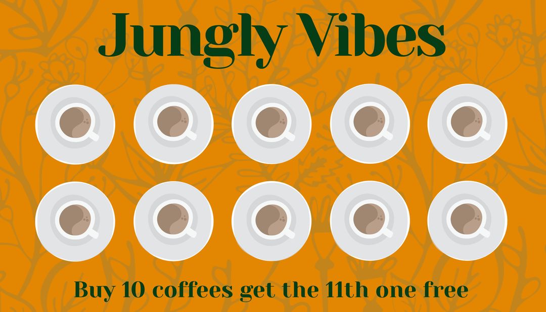 Loyalty Coffee Card with Jungal Theme For Cafe Promotions - Download Free Stock Templates Pikwizard.com